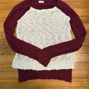 Tobi Maroon and Cream Knit Sweater